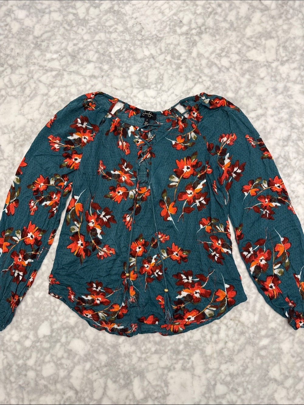 Jessica Simpson Teal Floral Peasant Blouse
